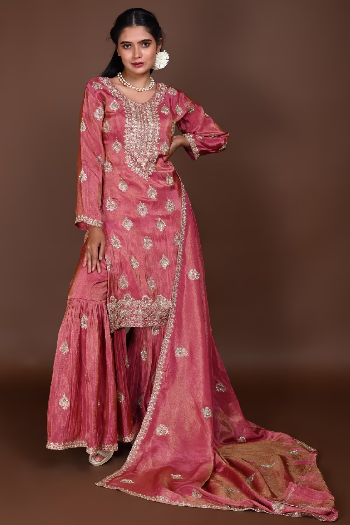 Rose Gold Straight Suit with Gharara